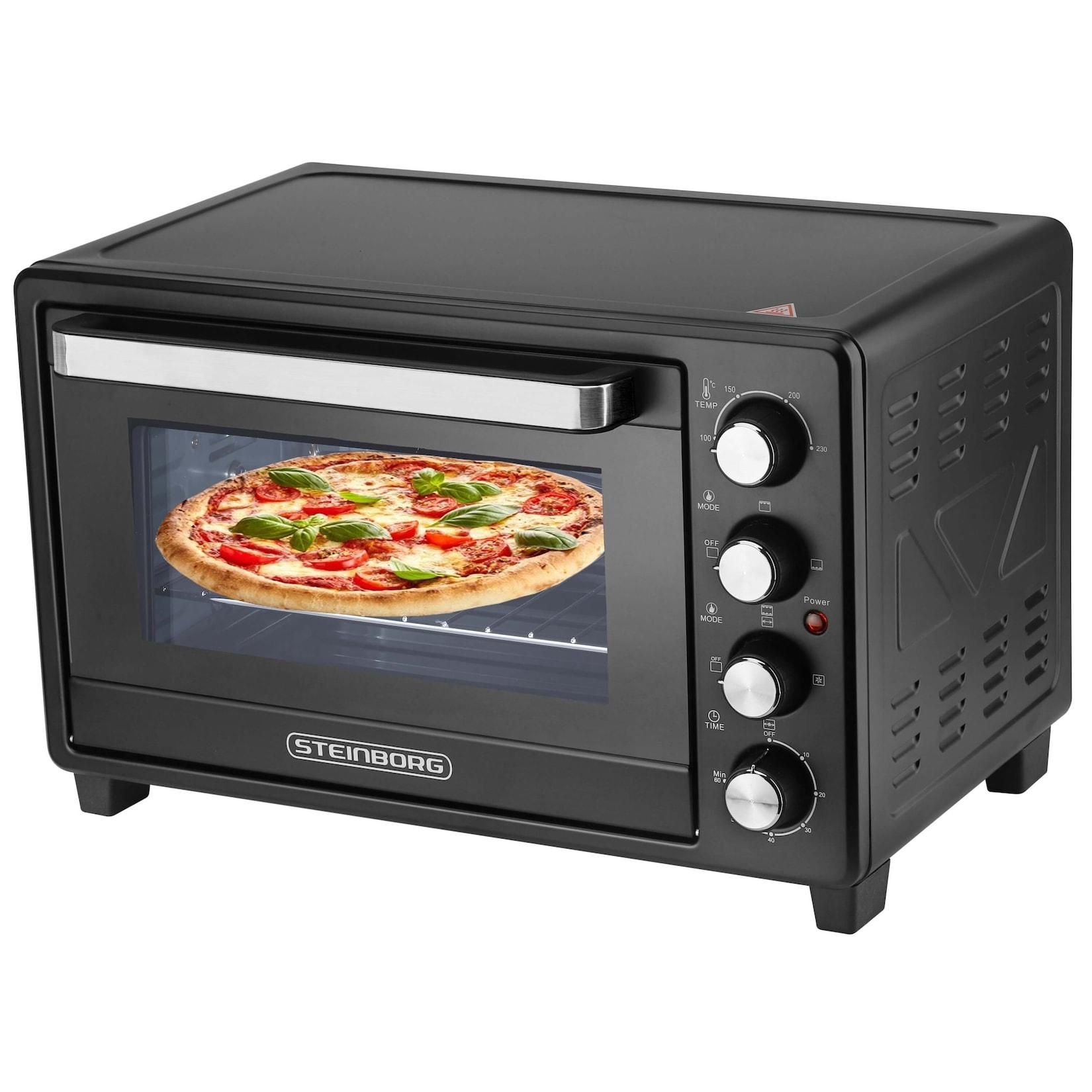 Steinborg Minibackofen Pizzaofen 35L mit Umluft 1600W schwar