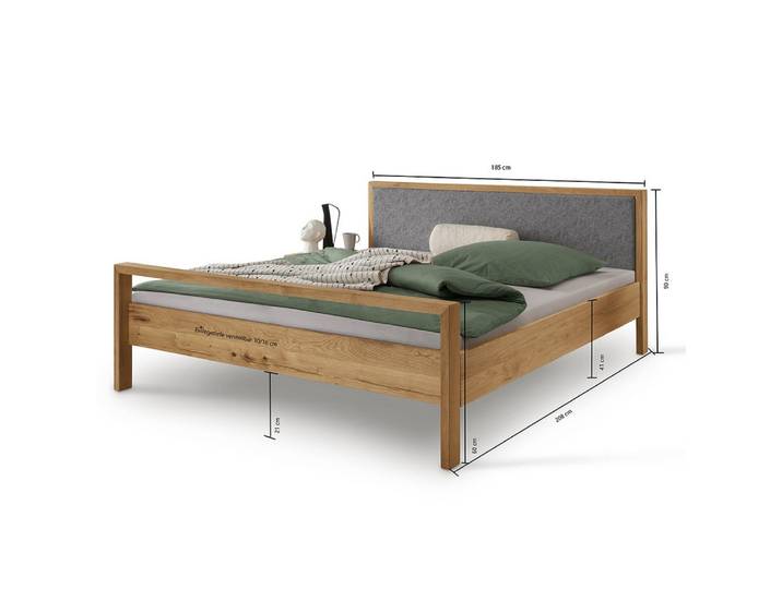 Lomadox Bettgestell AVELLINO-137, Massivholz Doppelbett Jugendbett Ehebett Gästebett 180x200 cm in Eiche