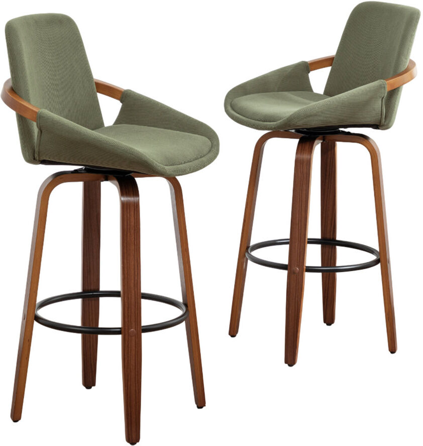 Blue Elephant Swivel Upholstered Bamboo and Poplar Solid Wood Bar Stool Green Bar Stool (76.2cm Seat Height)