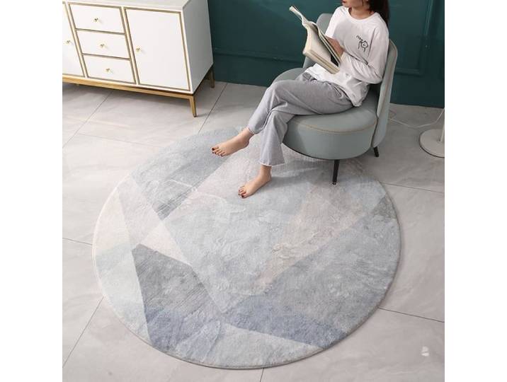 Tapis Rond - ZGEER - 120cm - Lavable - Antidérapant - Style Nordique Géométrique