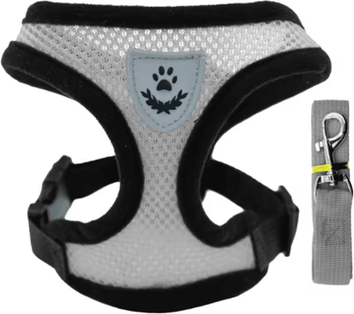 Inspire Picks Breathable Summer Dog Harness & Leash Set Lightweight Pet Chest Vest For Small Dogs & Cats gray s