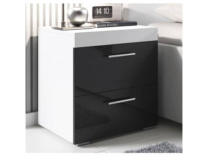Table de chevet - Ciro - Blanc et Noir - 2 tiroirs - Style contemporain - Montage facile