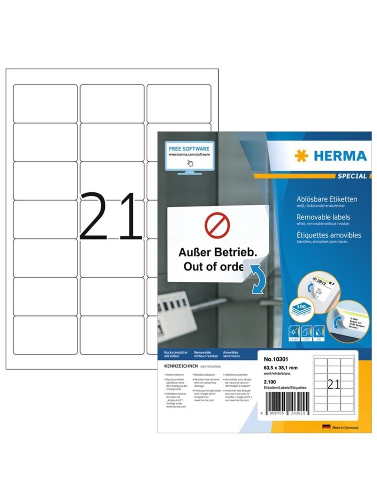 HERMA Ablösbare Adressetiketten A4, 63,5 x 38,1 mm, weiß