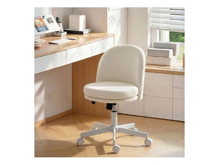 OKWISH Bürostuhl Homeoffice Stuhl, Schreibtischstuhl höhenverstellbar, Chenille-Optik (Creme Farbton, kompakter Bürostuhl 57x58x83cm für Büro & Schlafzimmer, 1 St), Drehstuhl mit Wippfunktion, gepolsterter Schminkstuhl, ergonomisch