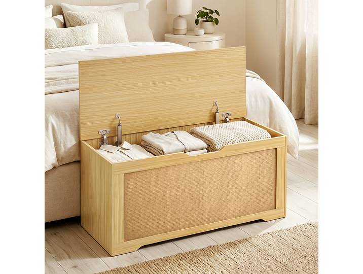 HOMCOM Banc Coffre 108L Rotin Chêne 80x40x45cm Entrée