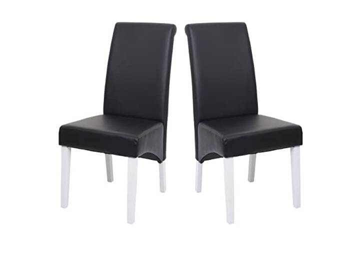 Mendler 2er-Set Esszimmerstuhl M37 - Leder, schwarz, weiße Füße Küchenstuhl, Stuhl, Lehnstuhl