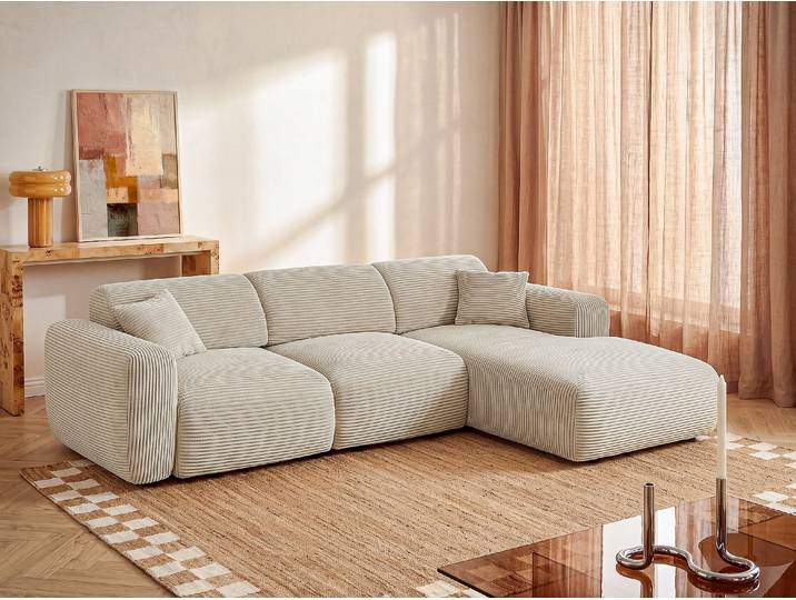 Großes Ecksofa - Ecke rechts - Cord - Beige - POGNI von Maison Céphy