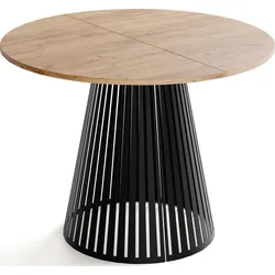 ESSTISCH Naro rund ausziehbar mit Schwarzem Lamellen-Metallgestell, Braun 120-200/120/76 cm