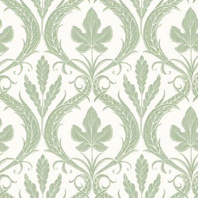 York Wallcoverings Adirondack Damask Green & White Wallpaper