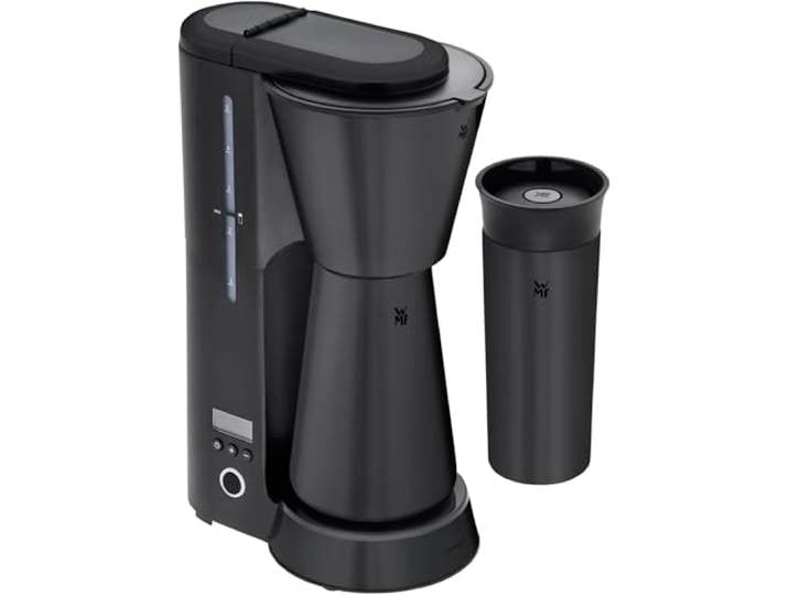 WMF Küchenminis Aroma Filterkaffeemaschine mit Thermoskanne, 870 Watt, Thermobecher to go, kleine Kaffeemaschine to go, Timer, edelstahl schwarz matt