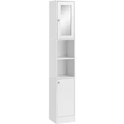 kleankin Badezimmerschrank hoher freistehender Hochschrank Spiegel verstellbare Regalböden Weiß