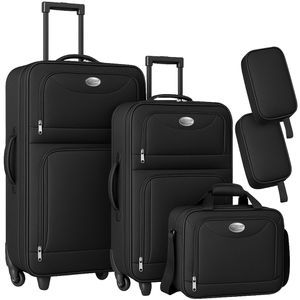 Monzana Koffer schwarz, 5-teilig, Weichschale, mit 2 Rollen, klein / mittel