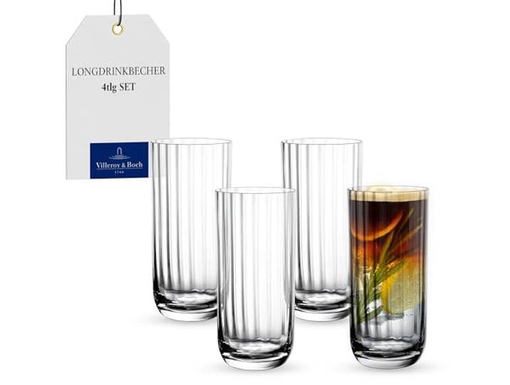 Villeroy & Boch - Rose Garden Longdrink-Glas Set 4-teilig 300 ml Klar, Spülmaschinenfest, Longdrink Gläser Set, Glas Set für Cocktails, Longdrinks oder Matcha, Trinkgläser, Kristallglas