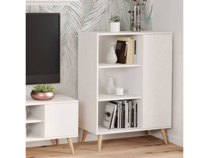 FONDI Meuble Buffet commode armoire 1 porte et 3 étagères - BLANC - L 90 x P 40 x H 116cm