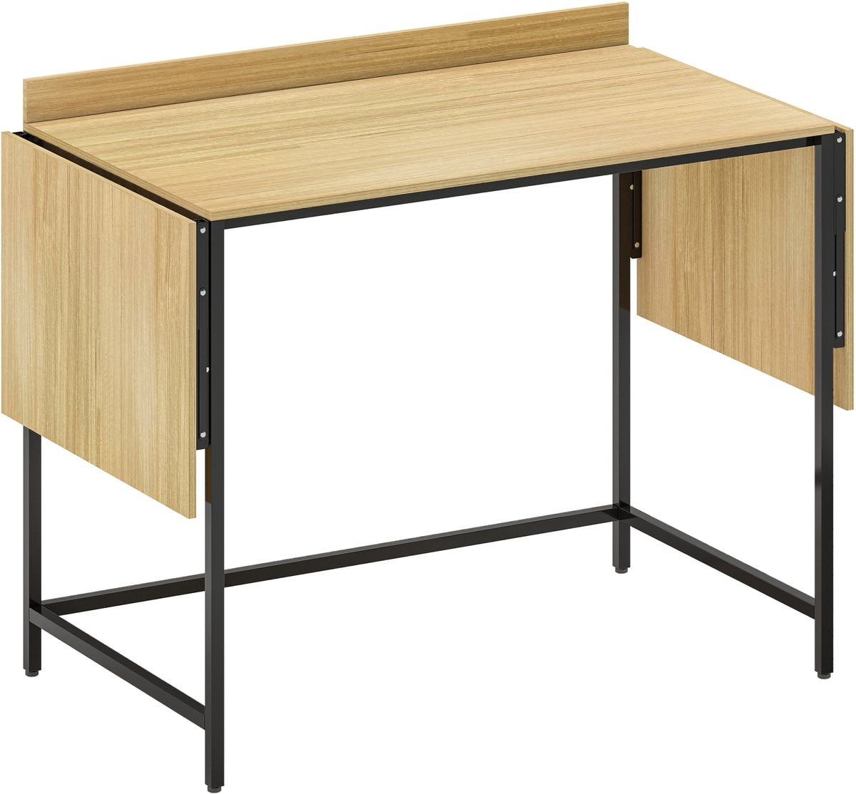 GranMaison Inklapbaar en Uitschuibaar Bureau met Opbergruimte - Eiken en Zwart - B: 170 cm, H: 78 cm, D: 58 cm