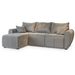 ECKSOFA MADISON Beige Plüsch-Stoff mit Schlaffunktion