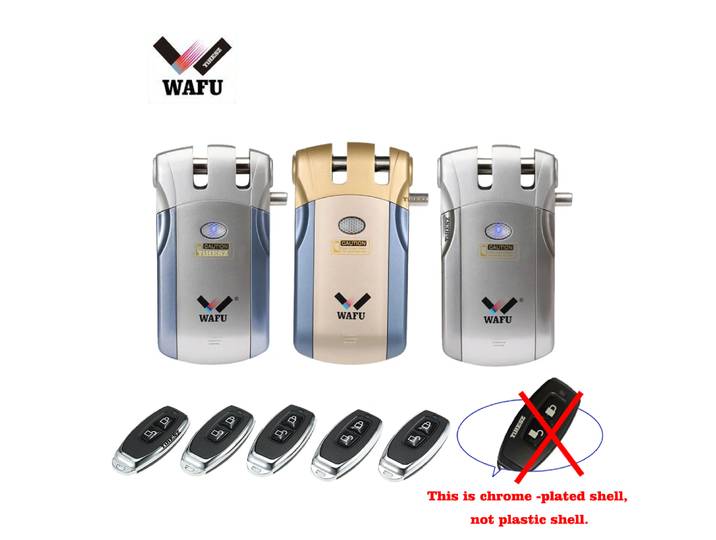 Serrure à télécommande Wafu 019, 433Mhz, serrure de porte invisible, verrou intelligent avec 5 télécommandes chromées