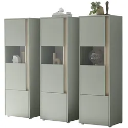 SCHRANK-SET Salbei grün, Barista Eiche 190 cm, Vitrinen-Set mit 3x Vitrine je 50x 155 cm