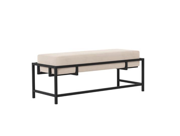 Banc GLAM - assise rembourrée - structure métallique - 100x35x45 cm - Noir / Beige