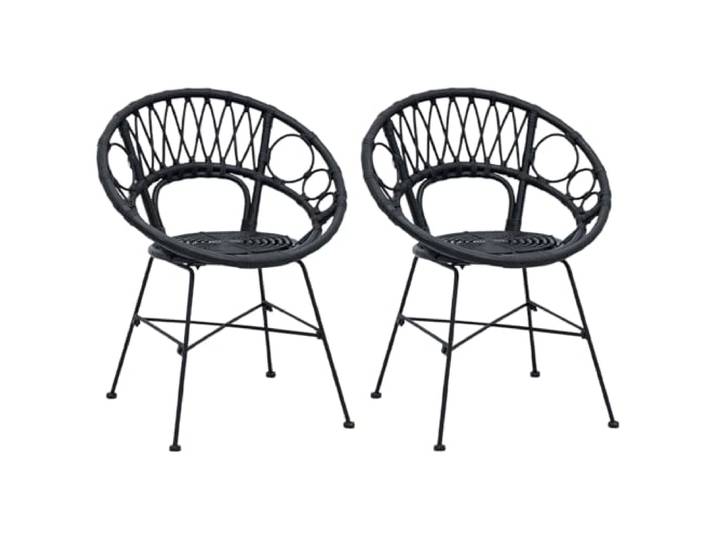 HKLGBVCR Esszimmerstuhl, 2 Stück, Rattan und Metall, Schwarz Modernes minimalistisches Design, integrierte Fußstütze, geneigte Armlehnen, robustes Eisen, natürliches Rattan