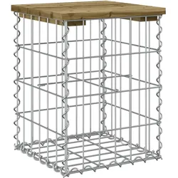 DELUKE® Gartenbank Gabionen BIKS aus Stahl 33x31x42cm Kiefernholz Braun Gabionenbank Gartentisch aus Gabionen Steinkorb Gabionengitter