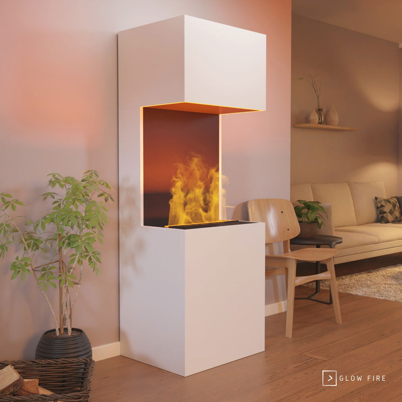 GLOW FIRE Elektrokamin 'Beethoven' | Wasserdampf Kamin mit OMC 500 ohne Holz in weiß als Raumteiler | BxHxT: 60x170x50 cm