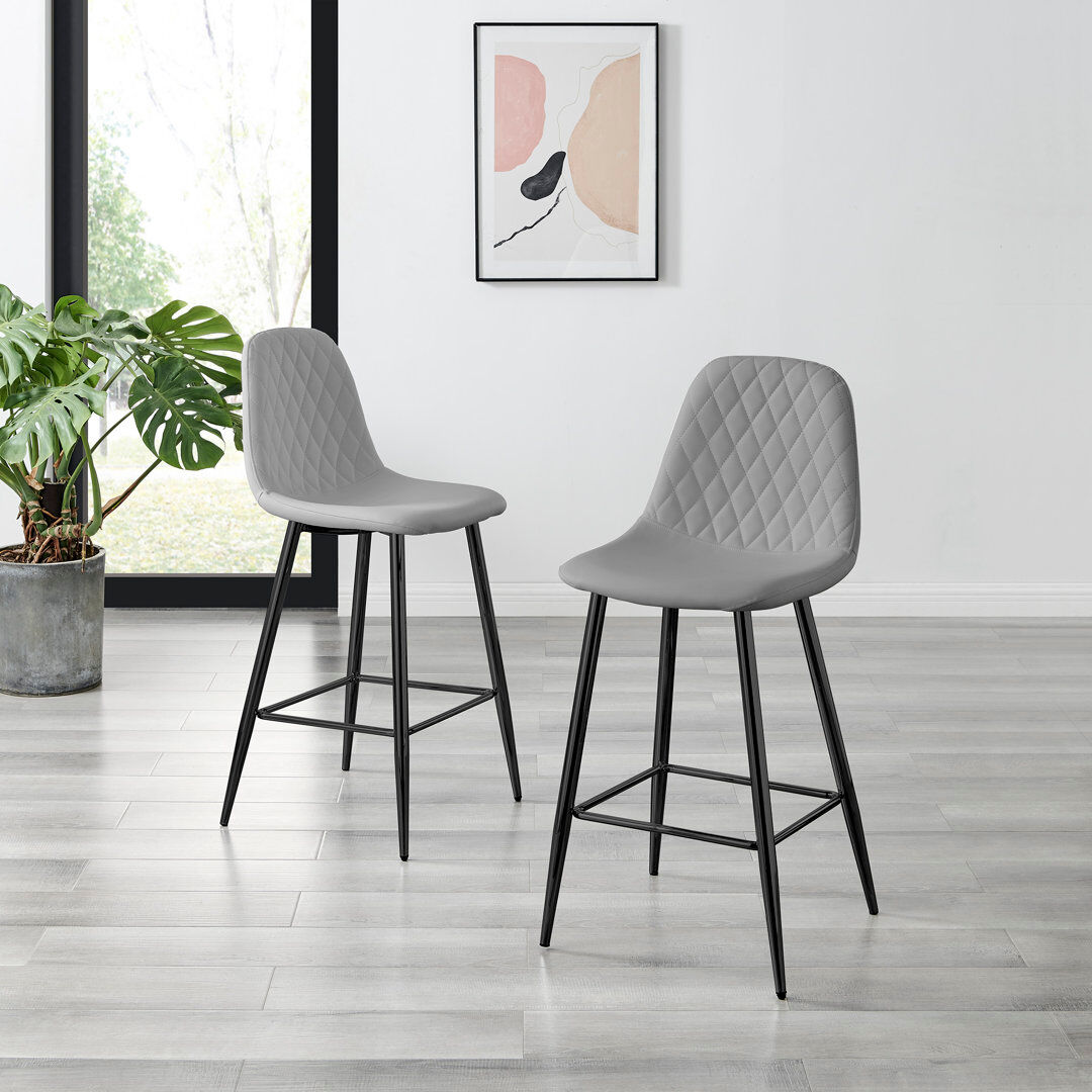 Canora Grey Corova Faux Leather Modern Kitchen Bar Stools - Upholstered Design Black/Grey 96cm H X 42cm W X 47cm D