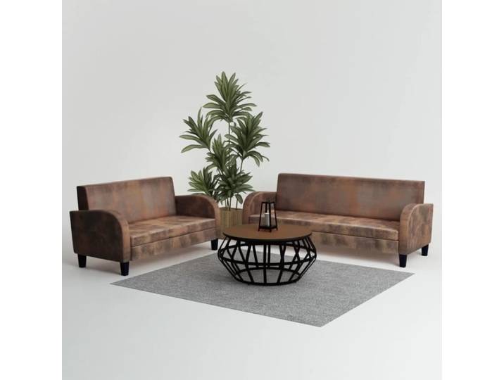 Ensemble de canapés 2 pcs Daim synthétique Marron