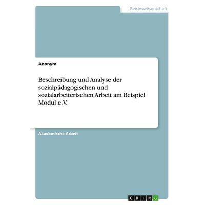Beschreibung und Analyse der sozialpädagogischen und sozialarbeiterischen Arbeit am Beispiel Modul e.V., Taschenbuch von Anonymous, GRIN,