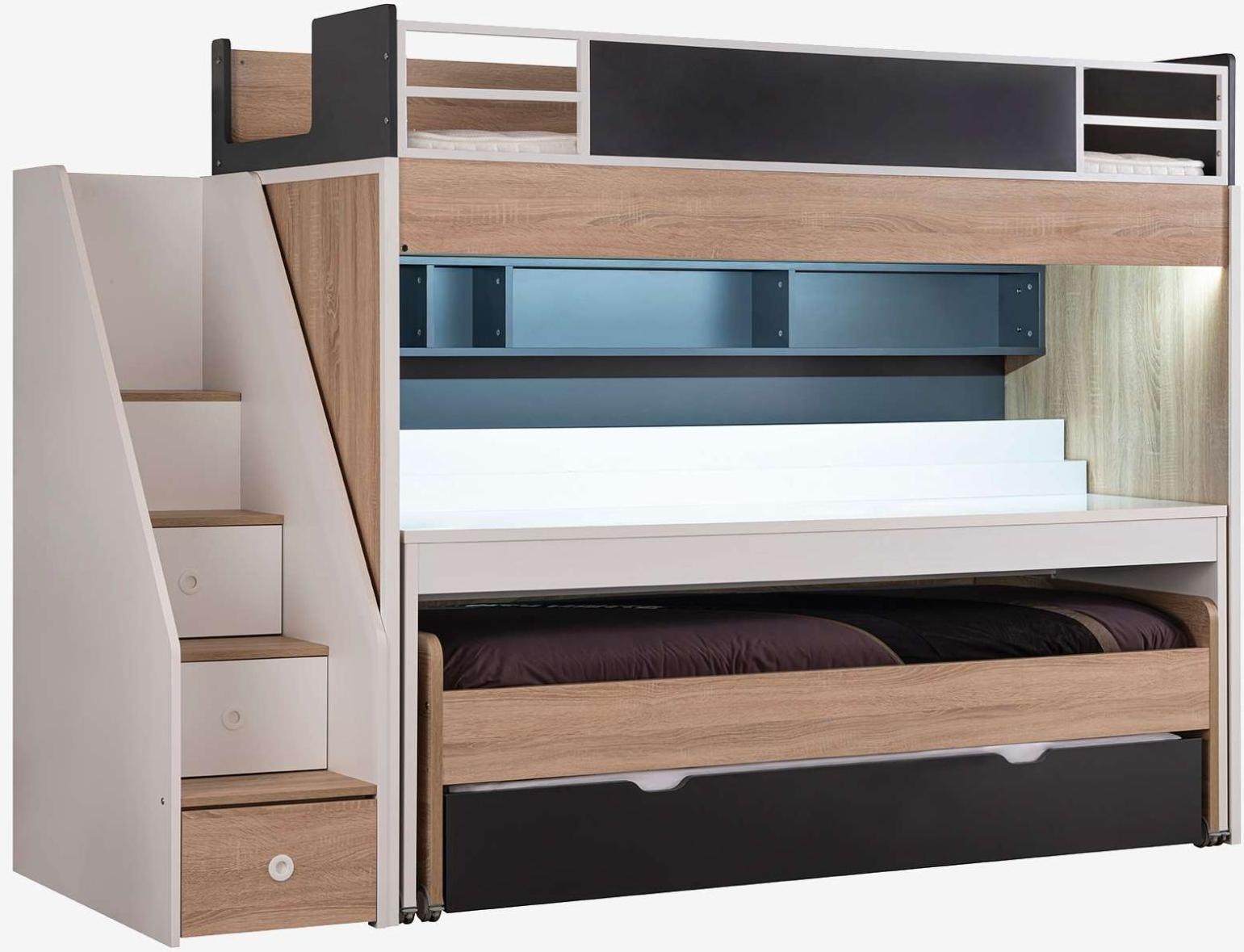 Etagenbett New City 5-Teilig in Holzoptik/Weiß/Schwarz
