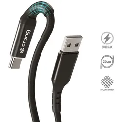 Crong Armor Link - 60W PD 3A USB-A für USB-C Kabel 25cm (schwarz)