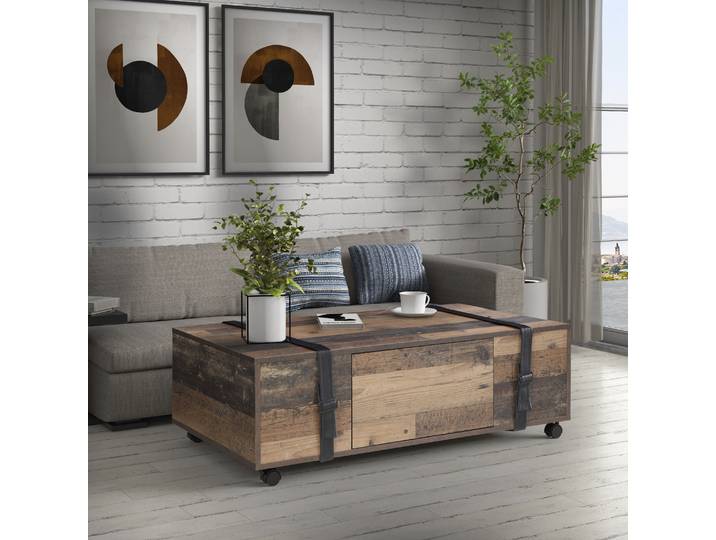 Couchtisch FORTE Couchtisch Fobya , beige (old wood vintage, old wood vintage, old wood vintage), B:110cm H:35,7cm T:60cm, Tische, Couchtisch, auf Rollen, Breite ca. 110 cm