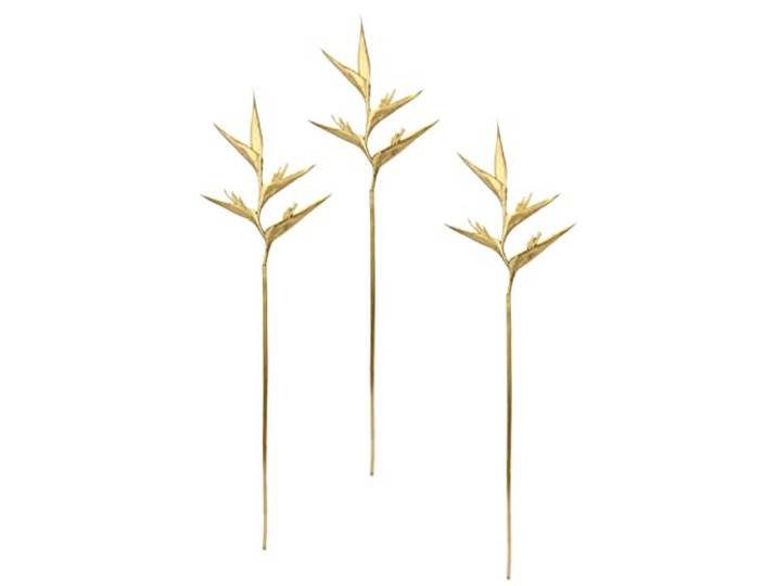 Exotischer Dekozweig Heliconia Zweig Künstliche Tropische Blume für Vase Arrangement Gesteck Stielblume Kunststoff Blumenarrangement Zweige Hochzeit Silvester Hawaii Party Dekoration Gold, 74cm