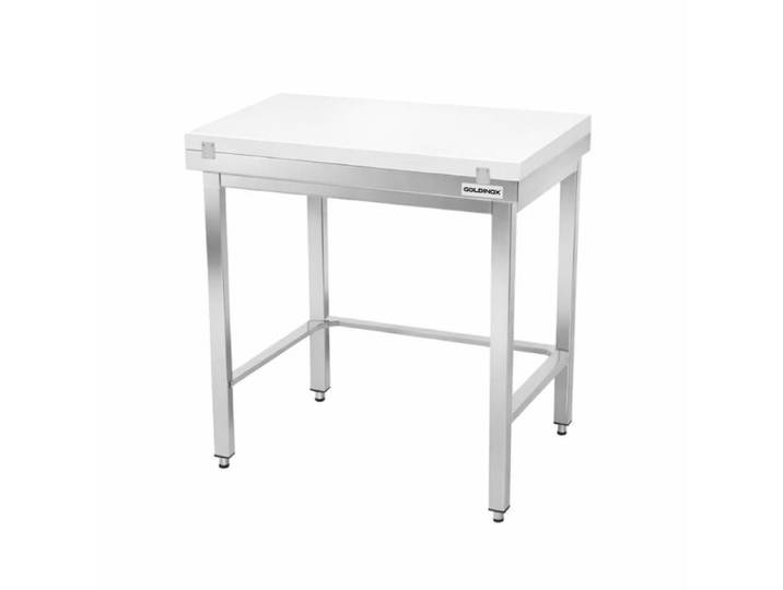 Table de travail en inox 600x700 mm avec plaque de découpe blanche et renfort PREMIUM - GOLDINOX
