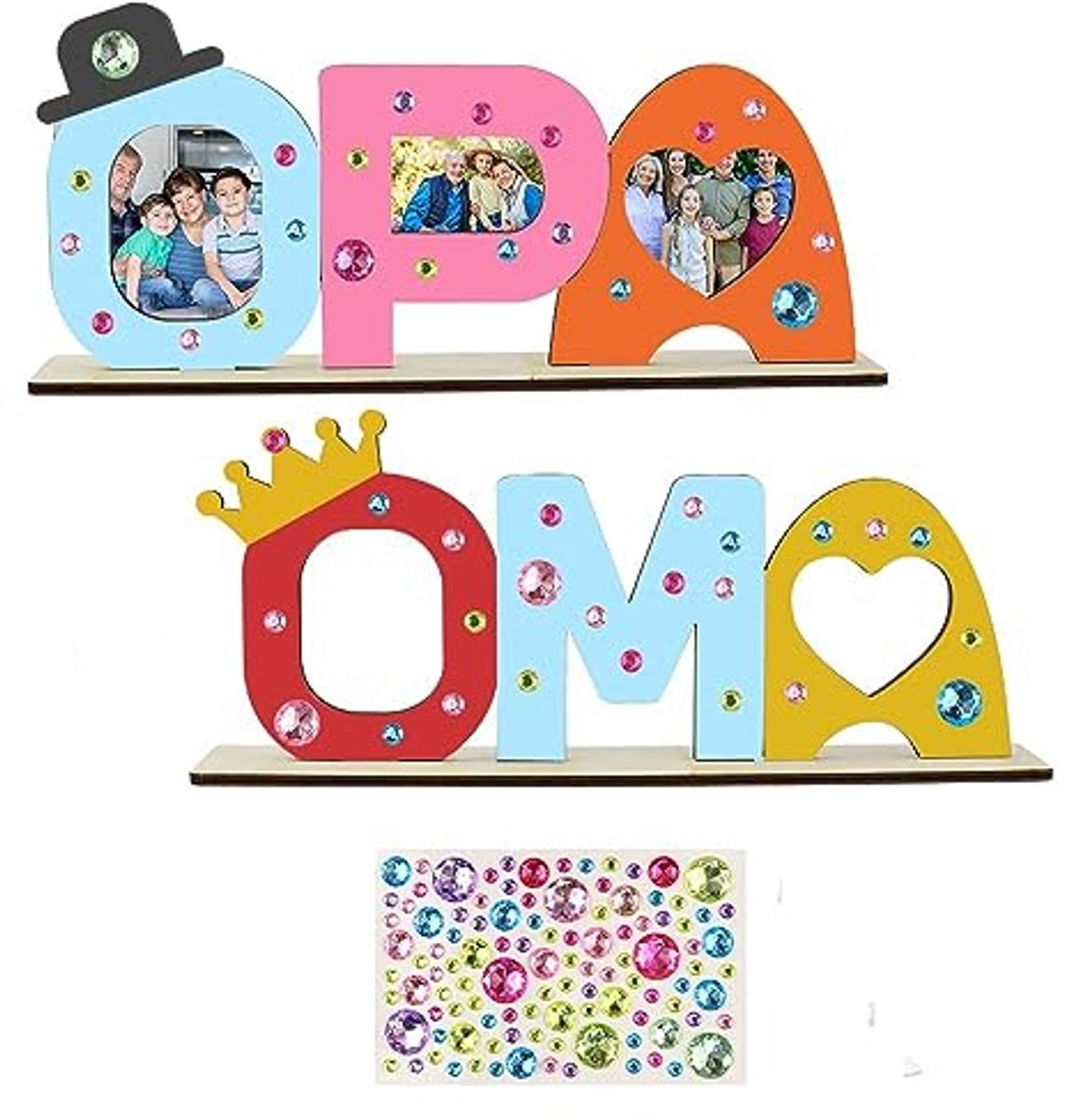 Houten fotolijst voor grootouders met creatieve stickers voor gezinsdecoratie
