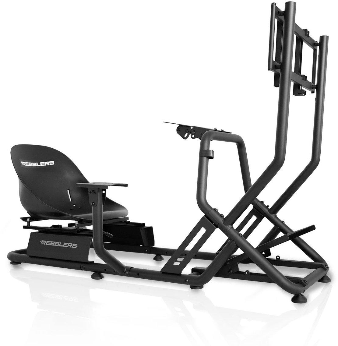 REBBLERS SIMR 300GM Kart Sim Racing Cockpit mit Kart-Sitz, Schalthebelhalterung und Monitorhalterung, Schwarz