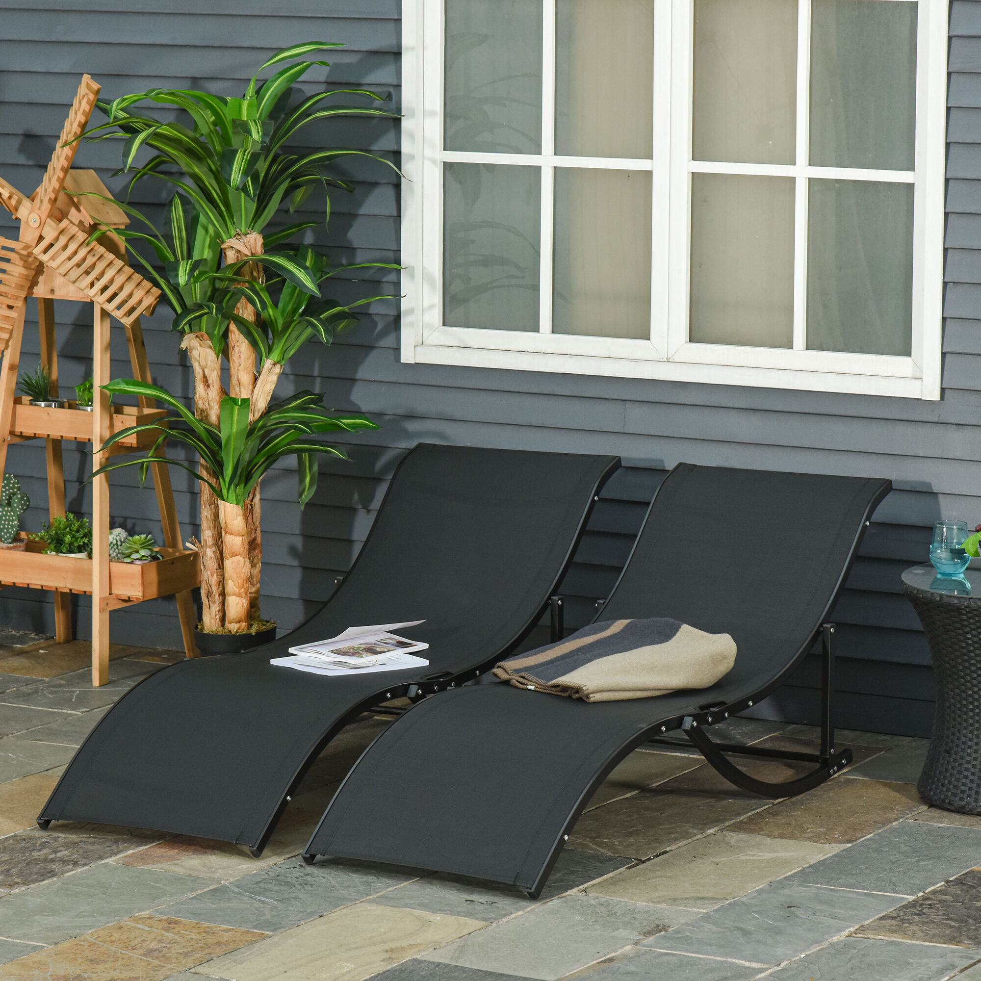 Altro Set 2 Sdraio Da Giardino Pieghevoli, Lettino Prendisole In Alluminio E Textilene, 61x165x63cm