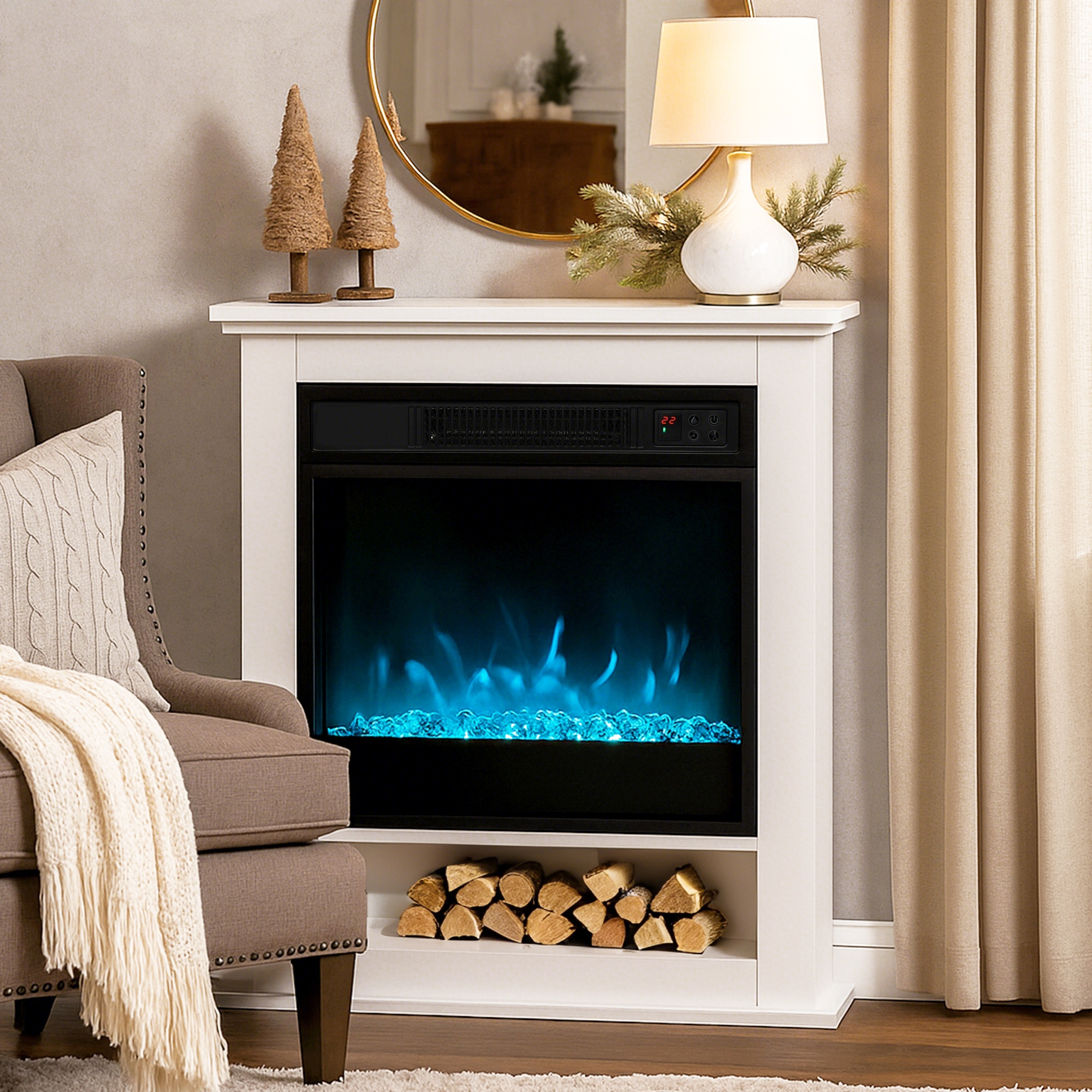 Homcom Camino Elettrico 1800W con Fiamme 9 Colori, Telecomando e Timer, Bianco   Aosom Italy