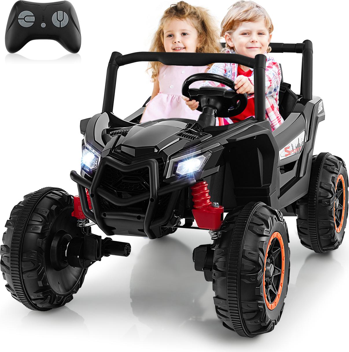 COSTWAY 24V Kinder Elektroauto, 2-Sitzer Kinderauto elektrisch mit Musik&Fernbedienung, Elektrofahrzeug, Geschwindigkeit 3,5-5,5 km/h, für Kinder 3+