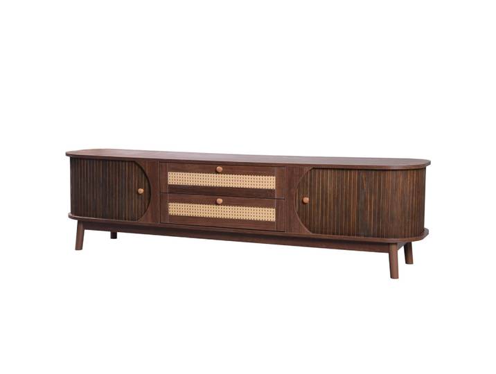 ComfortXL Lowboard De-40577 Mit Rattan-Design Walnuss, Walnussfarben, 170x46x39.5 cm, Wohnzimmer, TV Möbel, Lowboards, Lowboards stehend