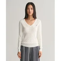 Gant für Damen. 4800101 Weißer Rippenstrickpullover mit Achten (XS), Lässig, Baumwolle, Langarm