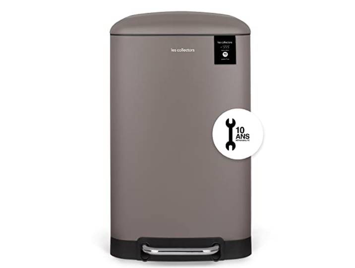 Les Collectors Mülleimer N°883, 40 L, passend für 30–50-Liter-Säcke, Küchen-Tretabfalleimer Edelstahl, Fassungsvermögen, herausnehmbarer Inneneimer, elegantes Design, mattes Finish, Taupe