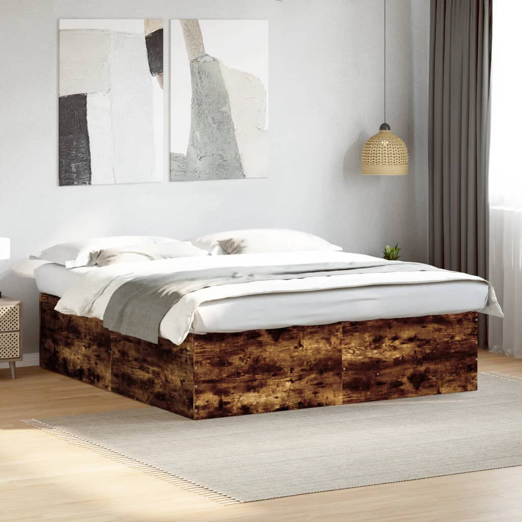 17 Stories Vidaxl Bed Frame Engineered Wood Smoked Oak Small Double (4')