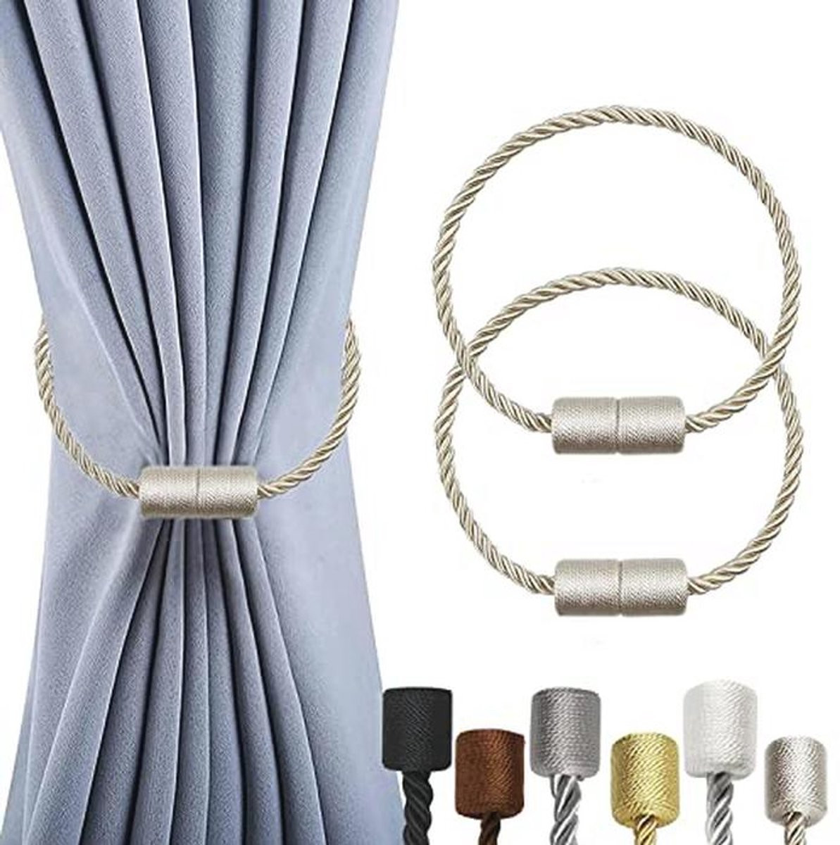 Magnetische Gordijnhouders met dikke twist rope - 2 stuks