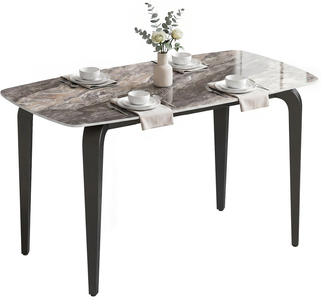 17 Stories HOMCOM Dining Table for 4, Kitchen Table with Sintered Stone Tabletop Brown