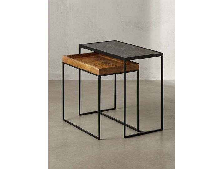 KADIMA DESIGN Satztisch Beistelltisch Set aus Mango Holz & Eisen, Industriell