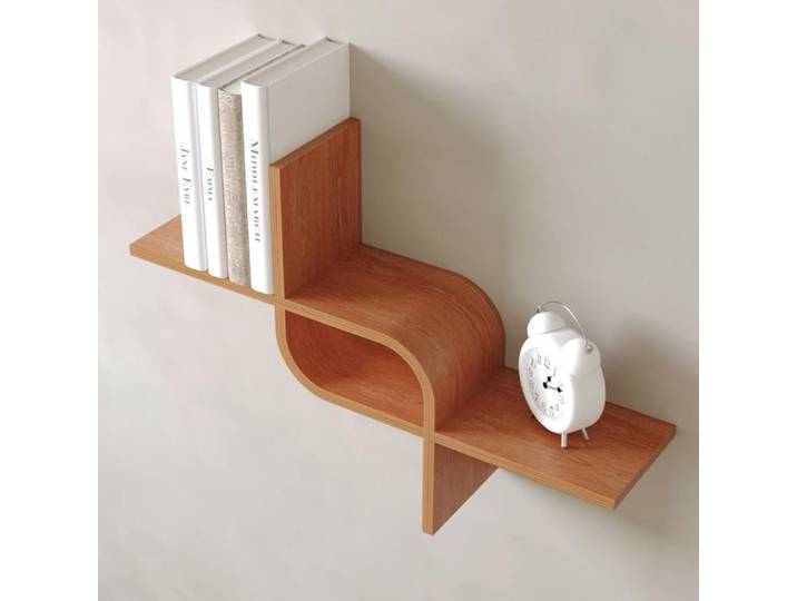 Étagère murale flottante en bois cerisier – Design ondulé – 65cm – Rangement mural décoratif