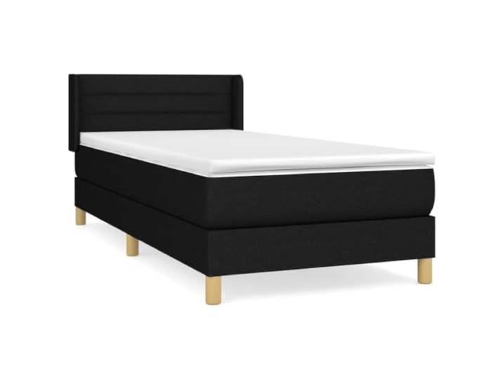 PUGYNBK Boxspringbett mit Matratze, Stoff, Schwarz, 80 x 200 cm Verstellbares Kopfteil, Taschenfederkerne, mittlere Festigkeit, atmungsaktives Gewebe