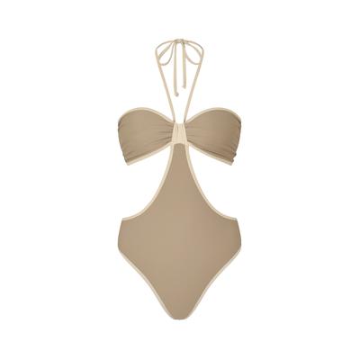 Badeanzug MODA MINX, Damen, Gr. M, beige (stein), 82% Polyamid, 18% Elasthan, mehrfarbig, Badeanzüge Badeanzug, mit tollen Cut-Outs