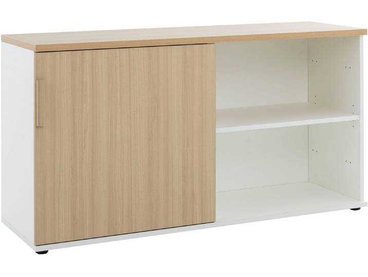 Lowboard GAMI ITALIC , braun (strukturiert eiche nachbildung, weiß), B:140cm H:75cm T:45cm, Spanplatte, Sideboards, Lowboard, Elegante Credenza, freistehend oder als Schreibtischrücklauf nutzbar